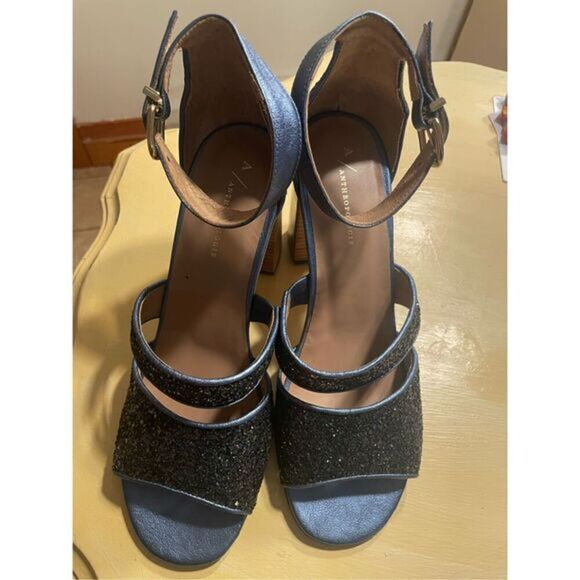 Anthropologie Blue Glitter Sandals - Picture 1 of 6
